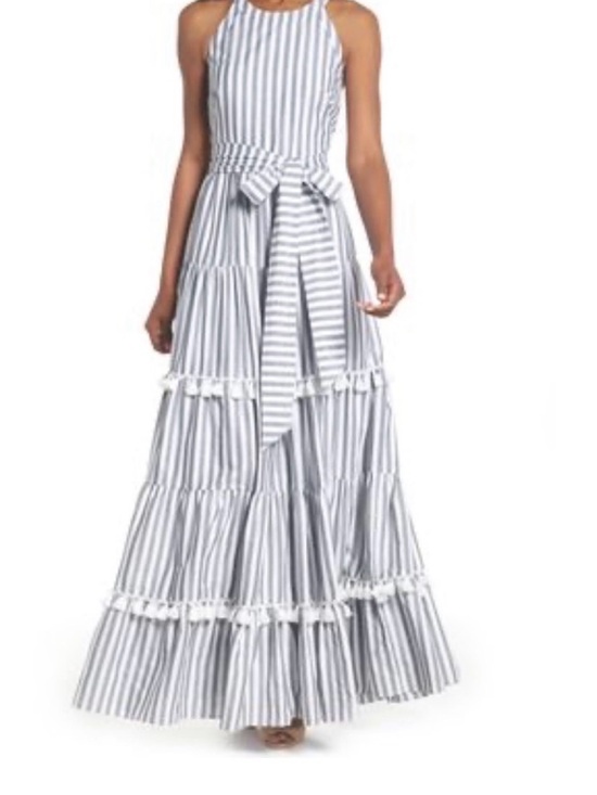 Eliza J Dresses & Skirts - Eliza J Striped Tiered Tassel Trim Maxi Dress